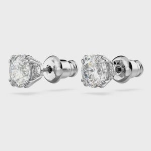 Round Cut Diamond Stud Earrings White Gold Plated