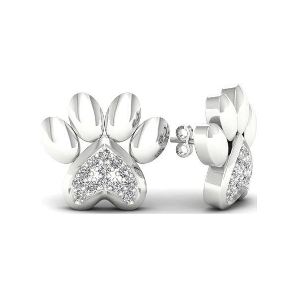 Sterling Silver Paw Print Stud Earrings with Sparkling CZ Stones - Image 2