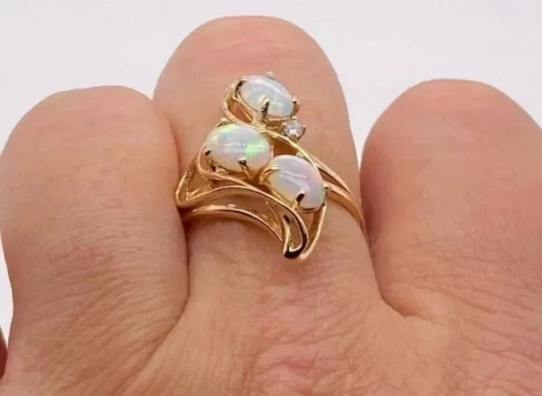 Sterling Silver Simulated Opal & CZ Ring...