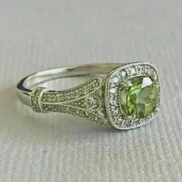 Vintage Simulated Round Peridot Halo Ring...