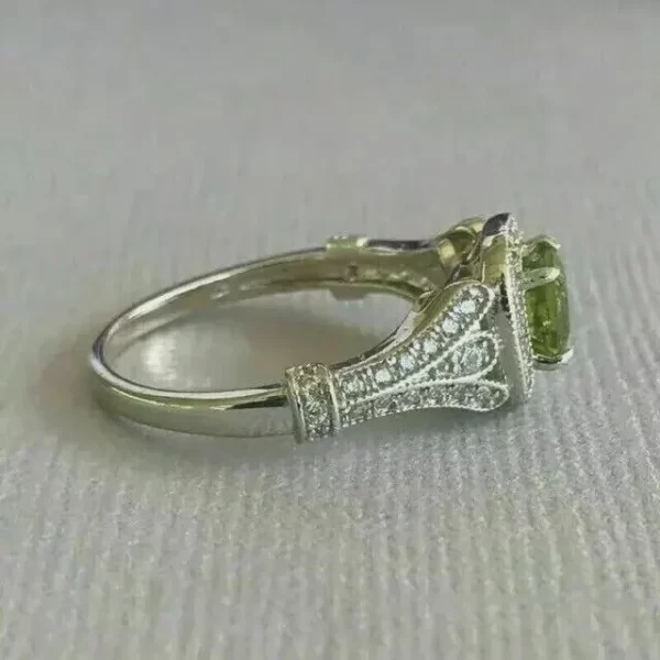 Vintage Simulated Round Peridot Halo Ring... - Image 6