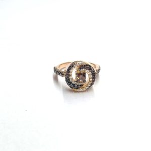 Brownish Simulated Diamond Spiral Halo Ring