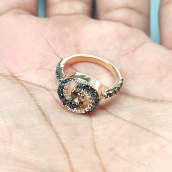 Brownish Simulated Diamond Spiral Halo Ring - Image 2