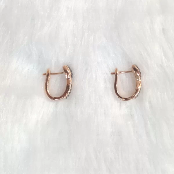 Round Cut Brownish and White Diamond Hoop Earrings - Image 2