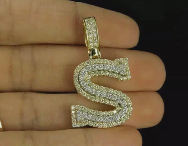 Gold Plated Initial S Pendant Cubic Zirconia Hip Hop Necklace - Image 2