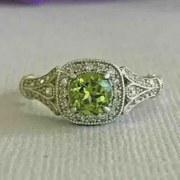 Vintage Simulated Round Peridot Halo Ring... - Image 4