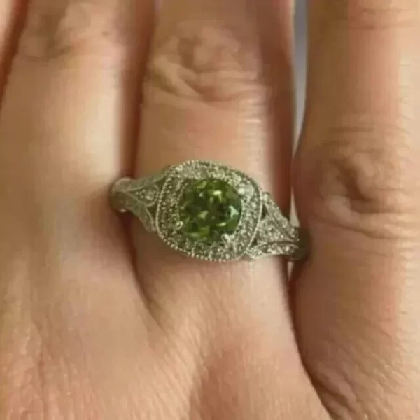 Vintage Simulated Round Peridot Halo Ring... - Image 3