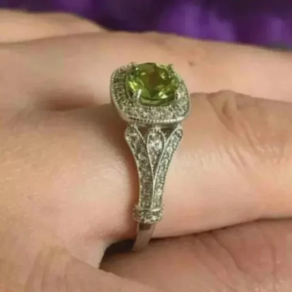Vintage Simulated Round Peridot Halo Ring... - Image 2