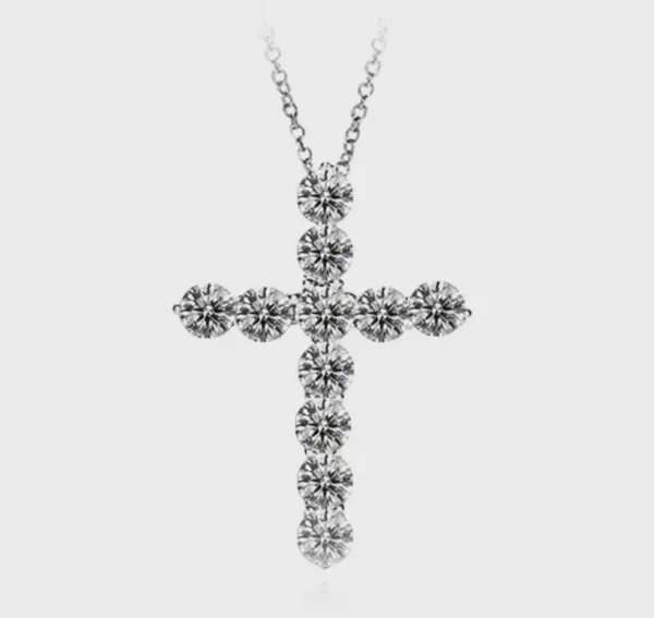 Sterling Silver Cross Pendant – Round Cut Cubic Zirconia... - Image 4