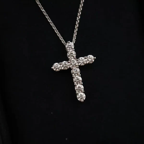 Sterling Silver Cross Pendant – Round Cut Cubic Zirconia...