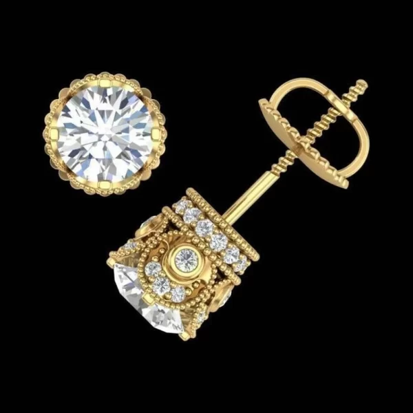 925 Sterling Silver Crown Stud Earrings – Yellow Gold Plated CZ