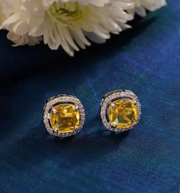 Elegant Yellow Cushion-Cut Stud Earrings... - Image 2