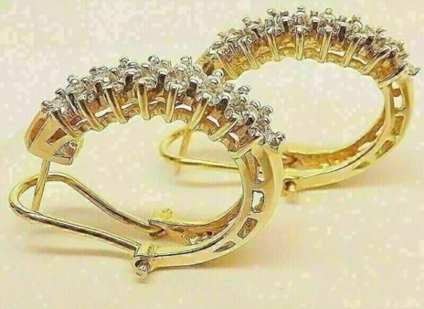 Sterling Silver Gold Plated Hoop Earrings with Simulated... - Image 3