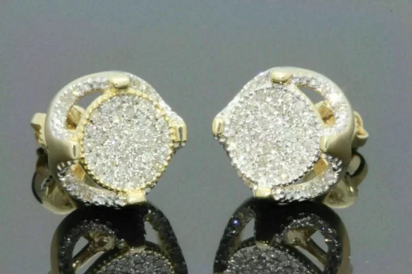 Gold Plated Round Cluster Stud Earrings with Cubic Zirconia - Image 3