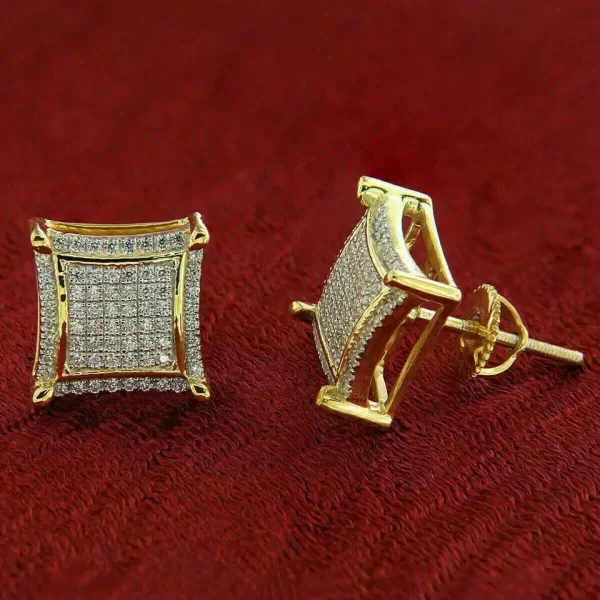 Gold Plated Sterling Silver Square Pavé Stud Earrings...