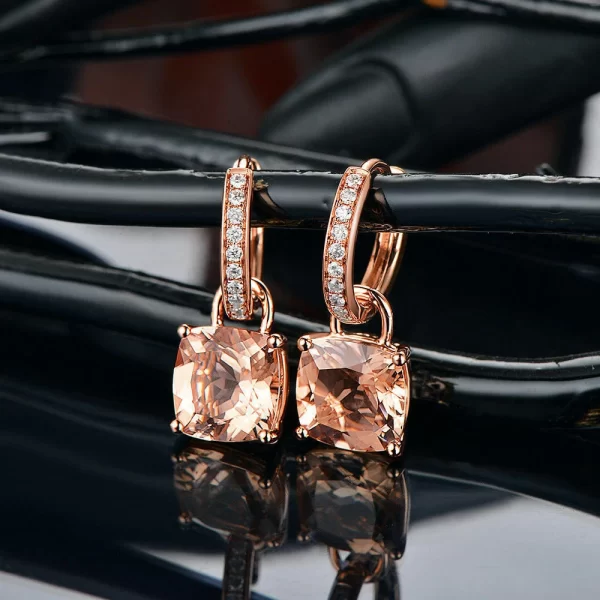 Rose Gold Plated Drop Earrings with Champagne Cubic... - Image 3