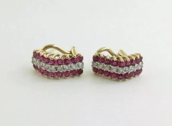 Ruby and Diamond CZ Half Hoop Earrings - Image 4