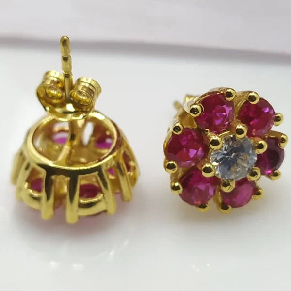Ruby and Diamond Floral Stud Earrings - Image 6