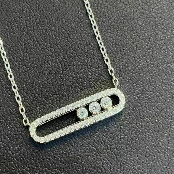 Sterling Silver Horizontal Bar Necklace – Three Stone...