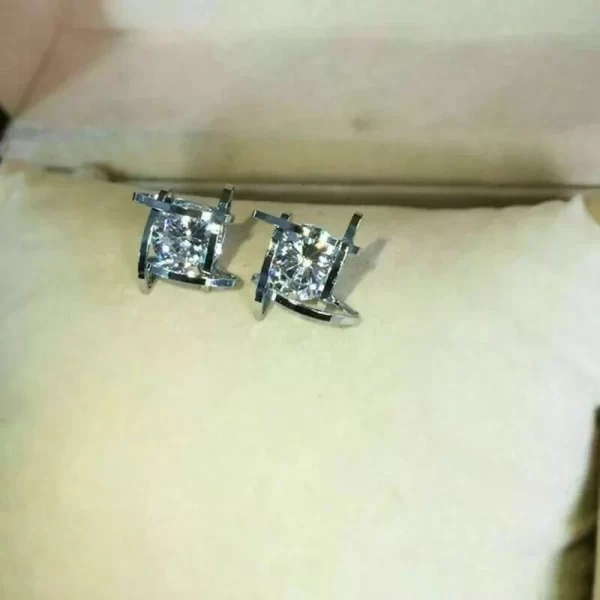 Sterling Silver White Gold Plated Stud Earrings with Cubic... - Image 3