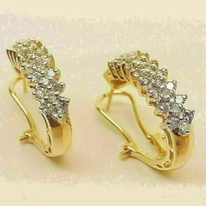 Sterling Silver Gold Plated Hoop Earrings with Simulated...