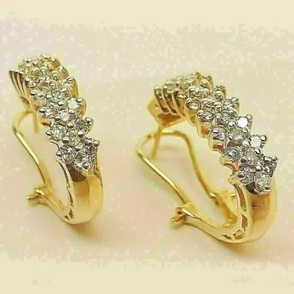 Sterling Silver Gold Plated Hoop Earrings with Simulated...