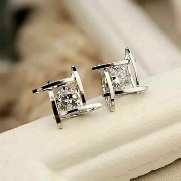 Sterling Silver White Gold Plated Stud Earrings with Cubic... - Image 2
