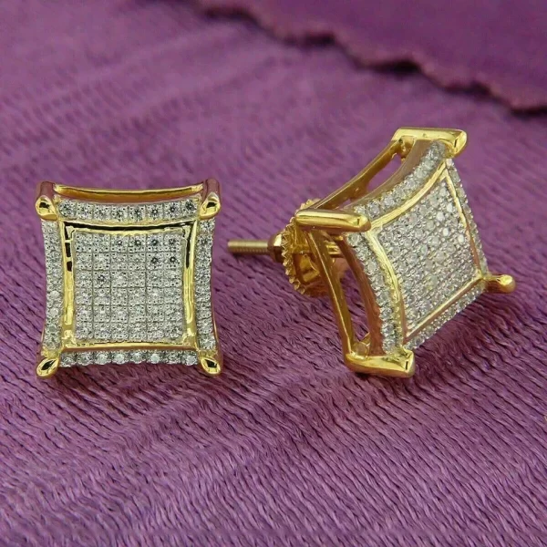 Gold Plated Sterling Silver Square Pavé Stud Earrings... - Image 4