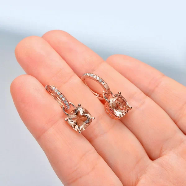 Rose Gold Plated Drop Earrings with Champagne Cubic... - Image 2