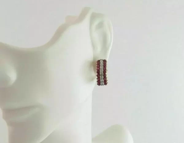 Ruby and Diamond CZ Half Hoop Earrings - Image 3