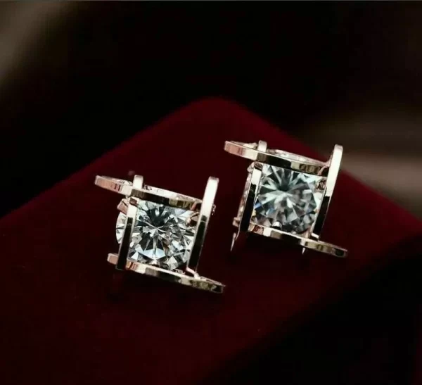 Sterling Silver White Gold Plated Stud Earrings with Cubic...