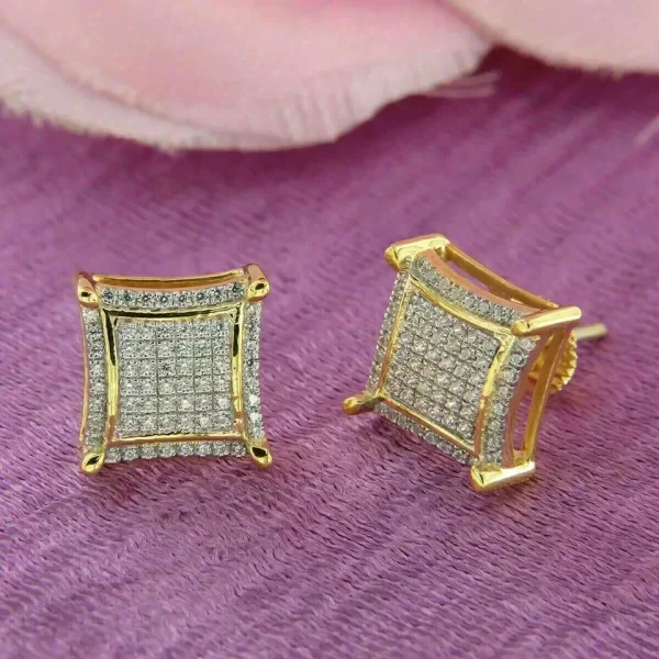 Gold Plated Sterling Silver Square Pavé Stud Earrings... - Image 3