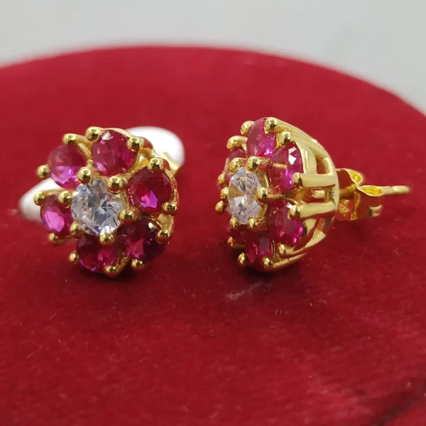 Ruby and Diamond Floral Stud Earrings