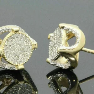 Gold Plated Round Cluster Stud Earrings with Cubic Zirconia