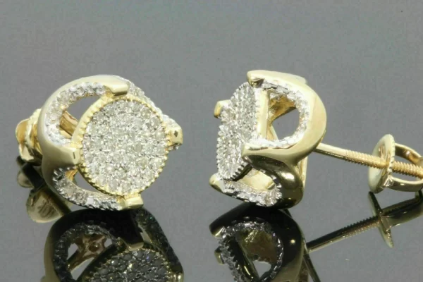 Gold Plated Round Cluster Stud Earrings with Cubic Zirconia