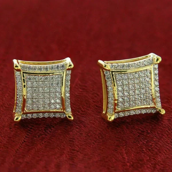 Gold Plated Sterling Silver Square Pavé Stud Earrings... - Image 2