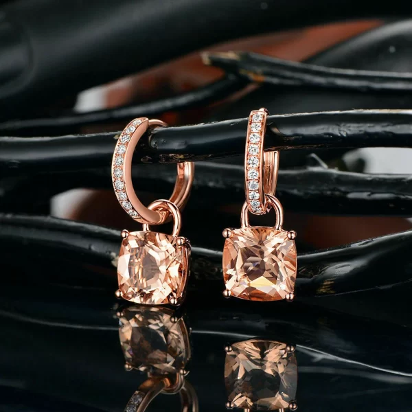 Rose Gold Plated Drop Earrings with Champagne Cubic...