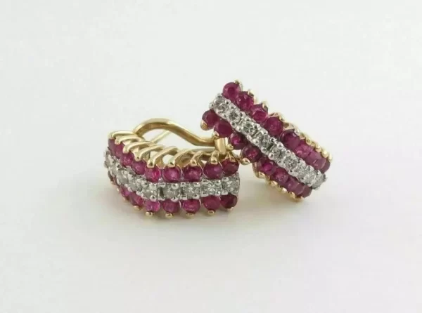 Ruby and Diamond CZ Half Hoop Earrings