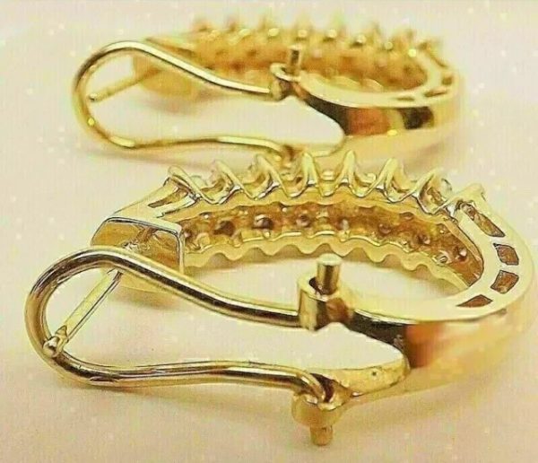 Sterling Silver Gold Plated Hoop Earrings with Simulated... - Image 2