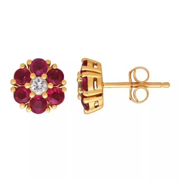 Ruby and Diamond Floral Stud Earrings - Image 7