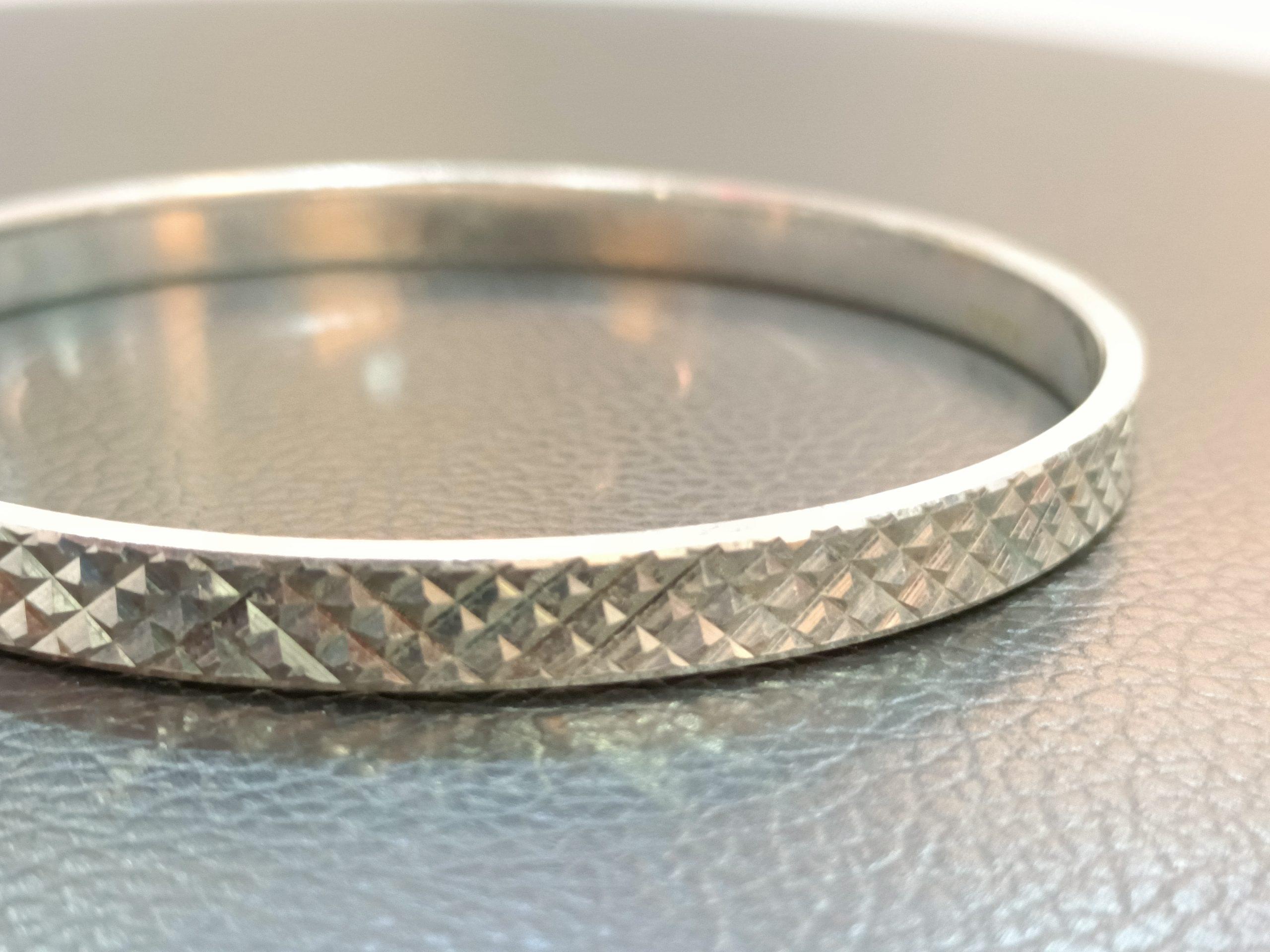 Textured Diamond-Cut 925 Sterling Silver Bangle for Men